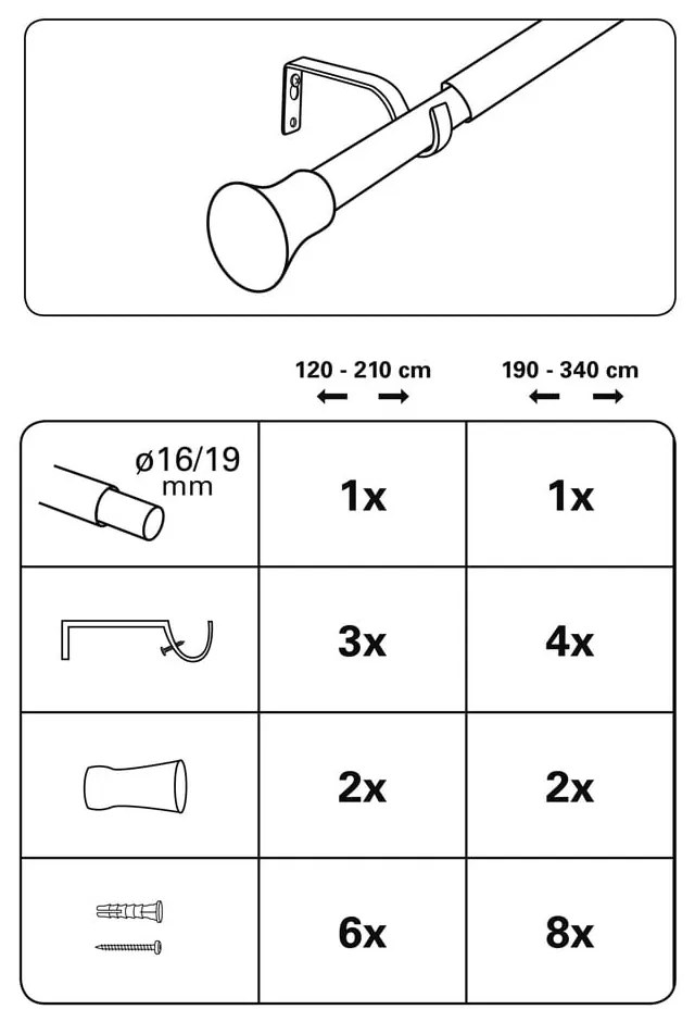 Galerie de perdea 120 - 210 cm din metal Konus - Gardinia