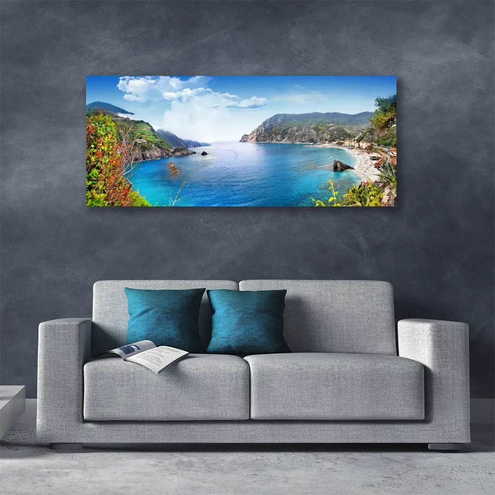 Tablou pe panza canvas Bay Peisaj Gri Maro Verde Albastru