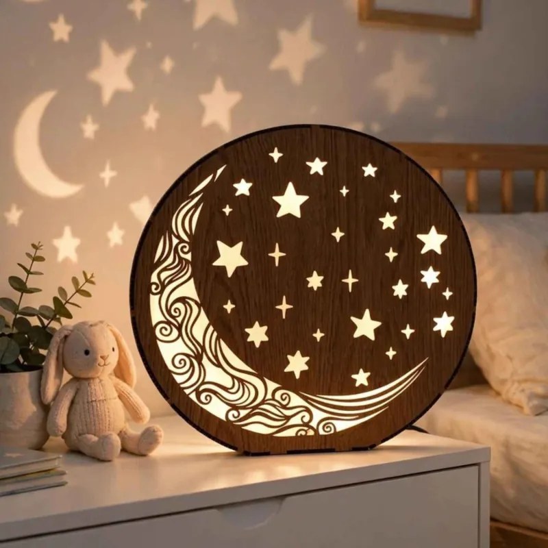 Lampă de masă din lemn Lună și stele | AURA