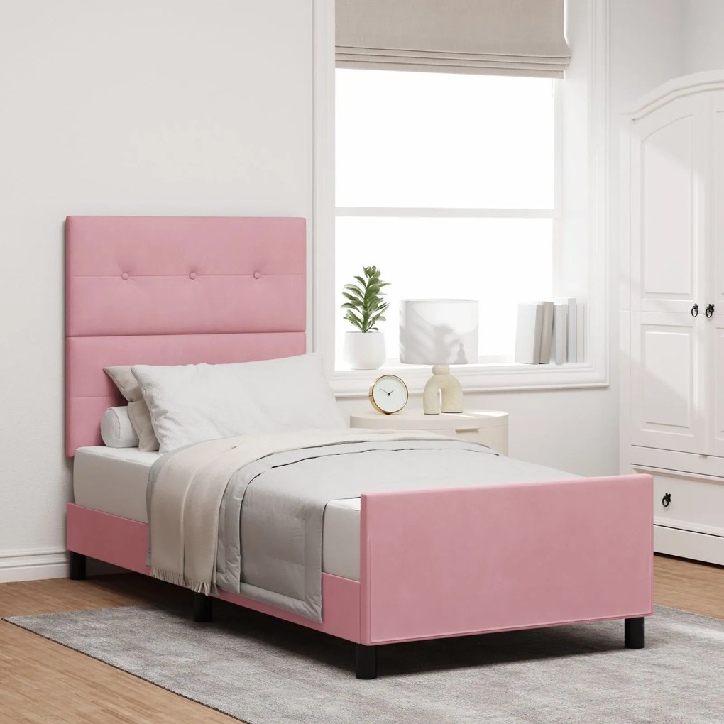 vidaXL Cadru de pat cu headboard Roz 80 x 200 cm Catifea