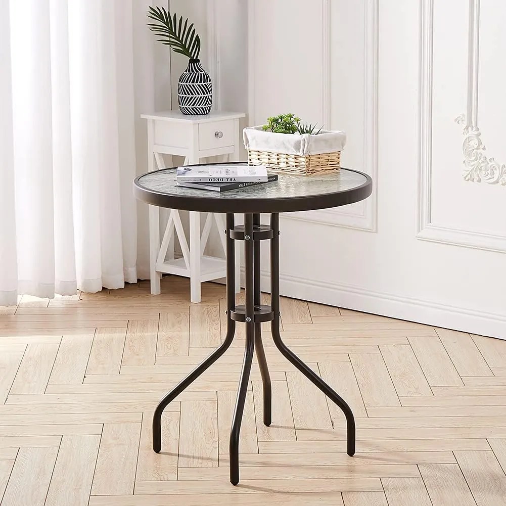 Masa de gradina rotunda cu blat din sticla ISLAND 60 cm, negru