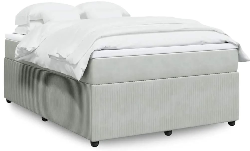 vidaXL Pat box spring cu saltea, gri deschis, 140x190 cm, catifea