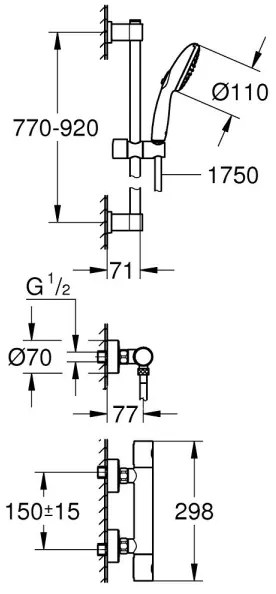 GROHE 34857000 - Baterie termostatică de duș PRECISION GET 12” crom lucios