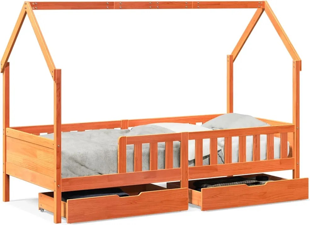 vidaXL Cadru de pat cu sertare de copii, 90x200 cm, lemn masiv pin
