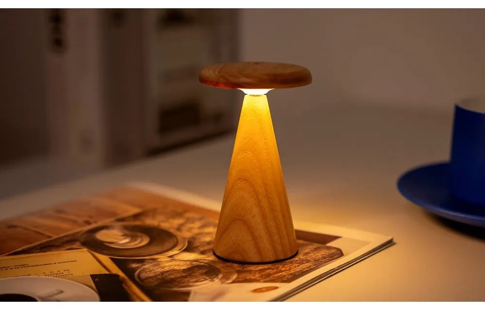 Veioză în culoare naturală LED cu abajur din lemn (înălțime 14 cm) Sylva – Gingko