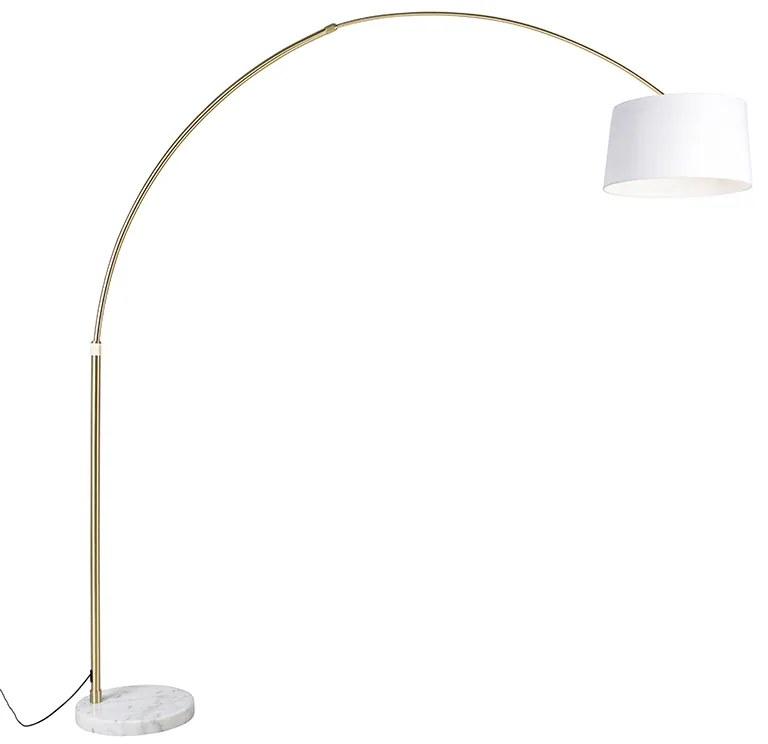 Lampă cu arc din alamă cu abajur din stofă albă 50 cm - XXL