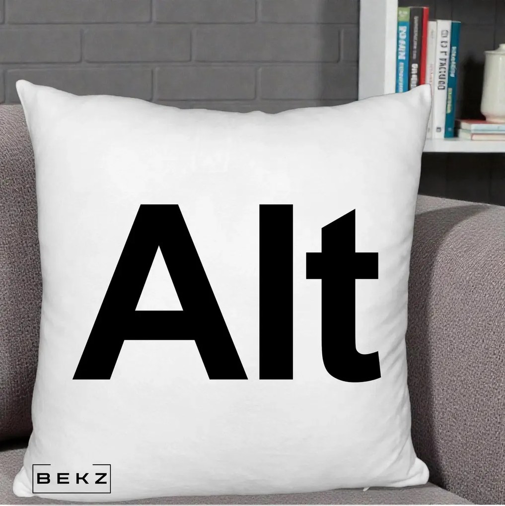 Perna Personalizata Tasta Alt Tipografie Bold, 40x40 cm, Alb Pufos, Husa Detasabila, Perna Inclusa, BEKZ®