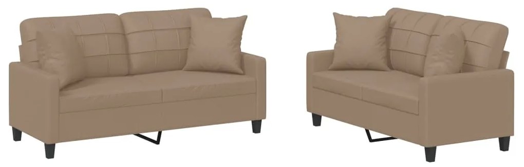3201372 vidaXL Set de canapele cu perne, 2 piese, cappuccino, piele ecologică