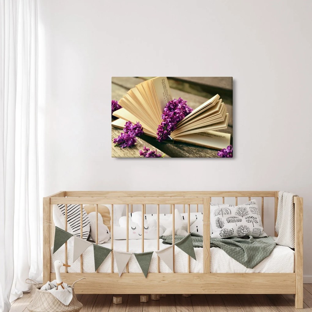 Tablou cu cartea și lavanda (90x60 cm)