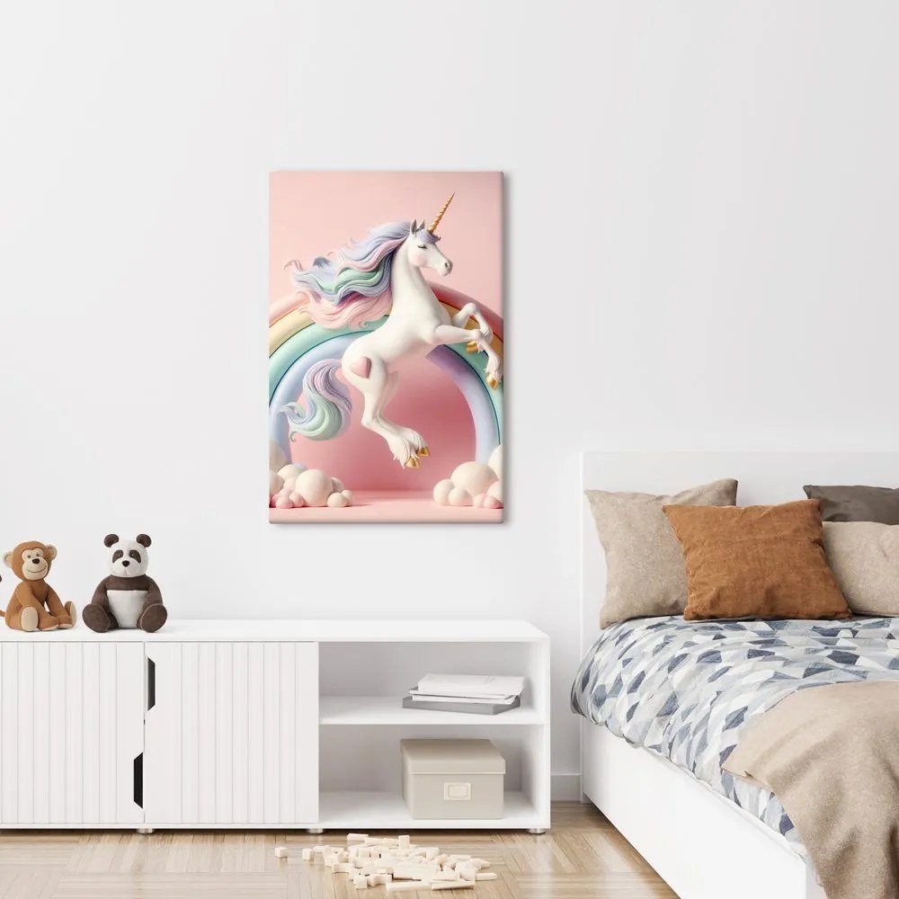 Tablou lume roz cu unicorn și curcubeu