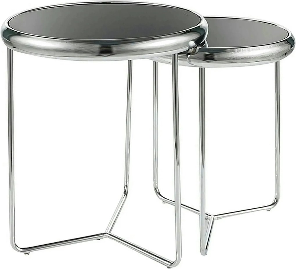 Set 2 masute cafea SCARLET II, negru/argintiu, sticla securizata/metal