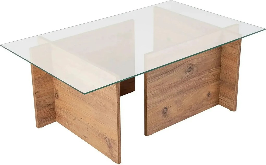 Masuta cafea VETRINO, pin/transparent, sticla/PAL, 105x65x40 cm