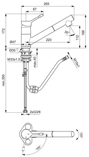 Baterie bucatarie cu dus extractibil Ideal Standard Ceralook BlueStart finisaj crom lucios