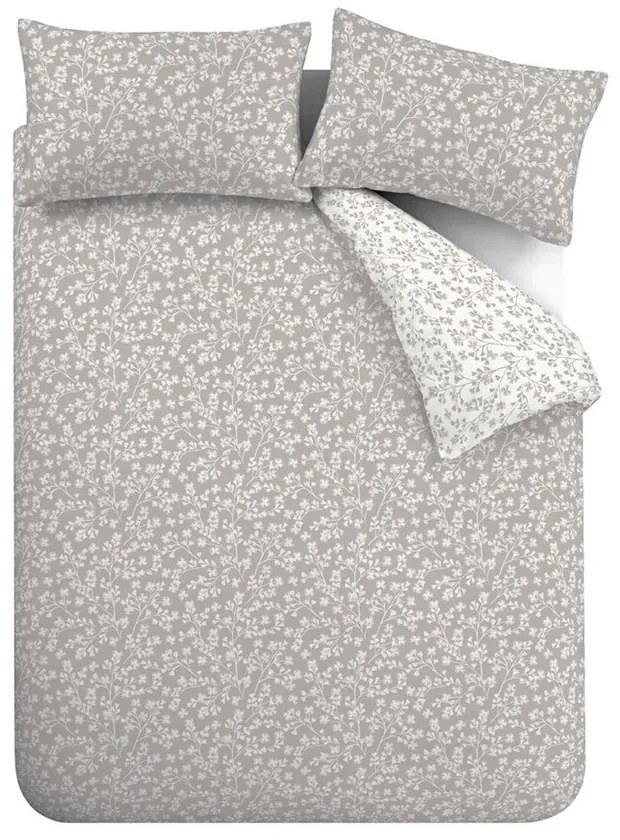 Lenjerie de pat gri din flanelă pentru pat dublu 200x200 cm Grace Floral Leaf – Catherine Lansfield