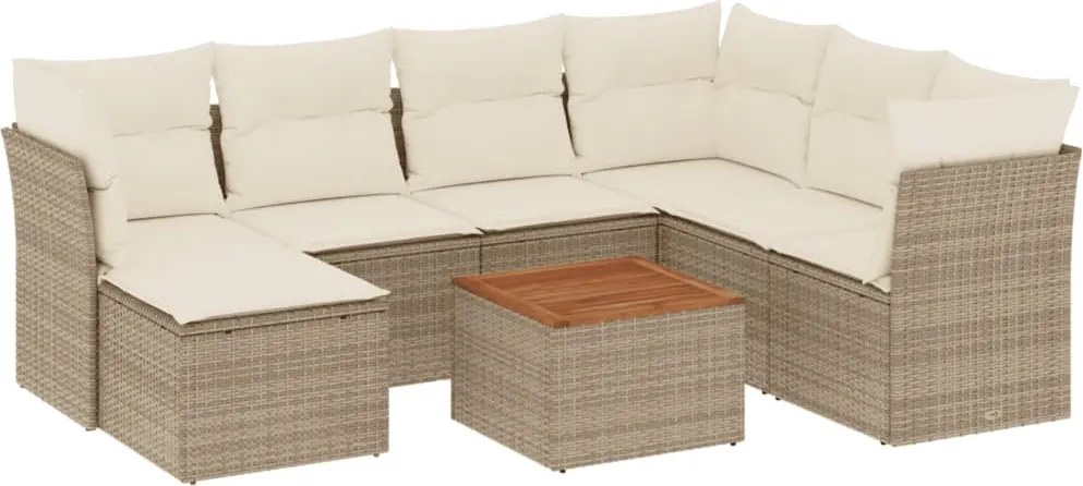 vidaXL Set canapele de grădină, 8 piese, cu perne, bej, poliratan