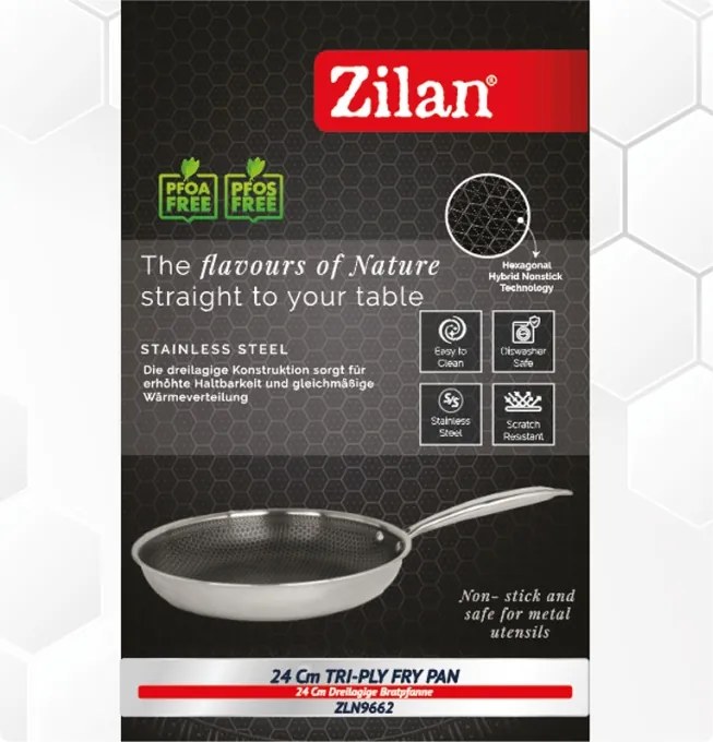 Tigaie Zilan ZLN9662 tri-ply, inox, antiaderent, protectie la zgarieturi, usor de spalat, 24 cm,1.4L
