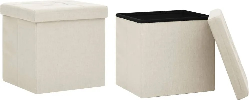 vidaXL Taburete de depozitare pliabile 2 buc. alb crem imitație pânză