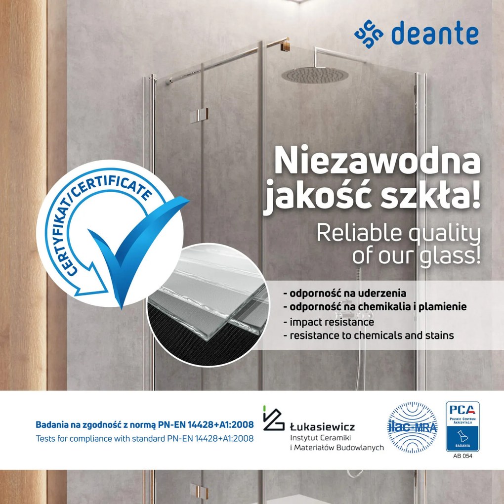 Paravan dus fix 80x195cm, sticla securizata 6 mm, alb mat, tehnologie Active-Cover, Deante Prizma 800x1950 mm