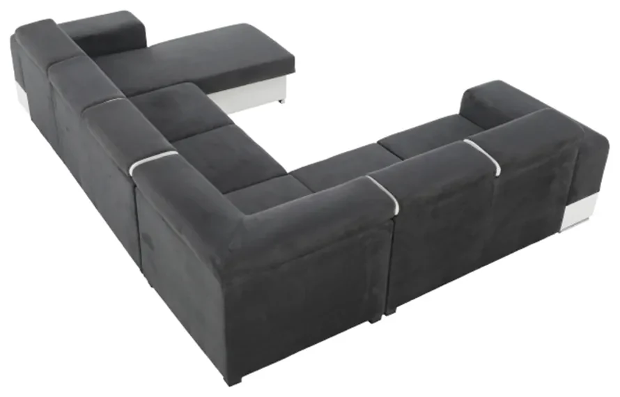 colţar în formă de U, piele ecologică albă/material textil gri, model dreapta, KAMELIA