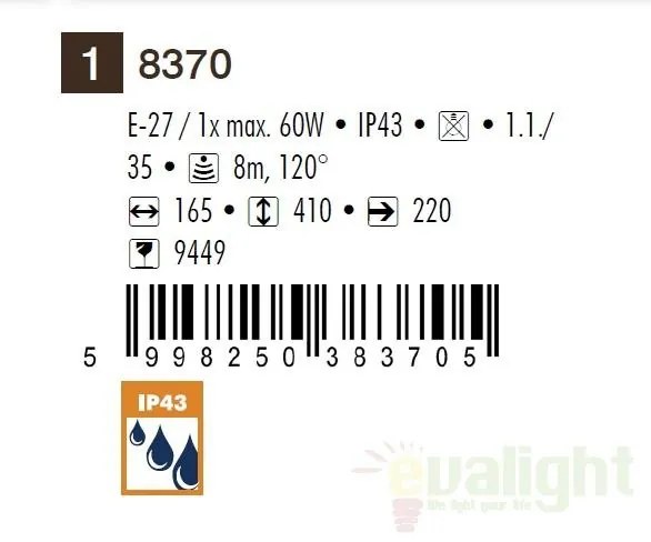 Aplica de perete exterior cu senzor, IP43, up light, auriu antic Milano 8370 RX