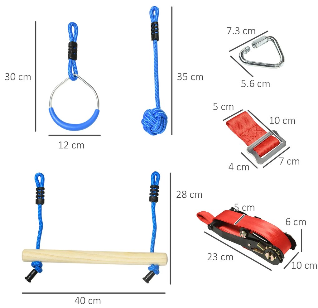 Outsunny Parcurs de obstacole ninja pentru copii, 30 accesorii și sac de transport, slackline 10 m, albastru/negru/roșu | Aosom Romania