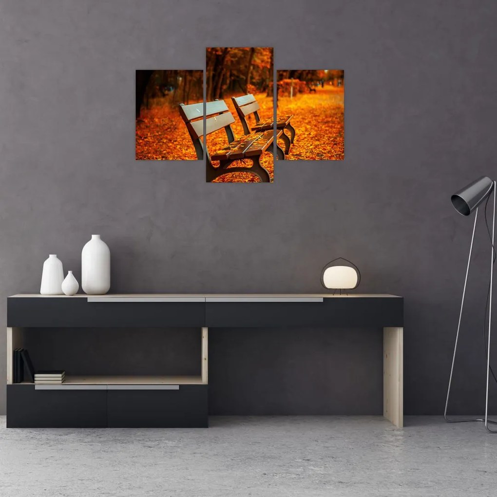Tablou cu banca toamna (90x60 cm)