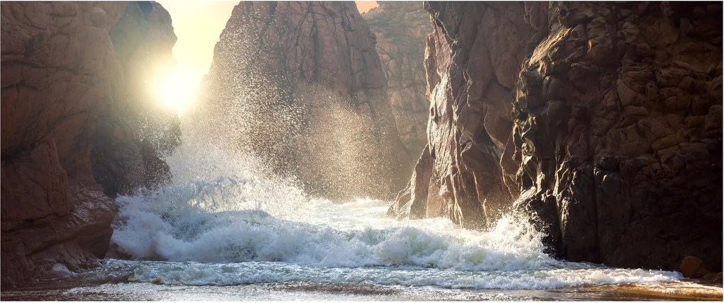 Tablou - Stânci și valuri ale oceanului (120x50 cm)