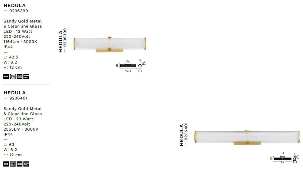 Aplica LED baie decorativa design elegant IP44 HEDULA L-42,5cm