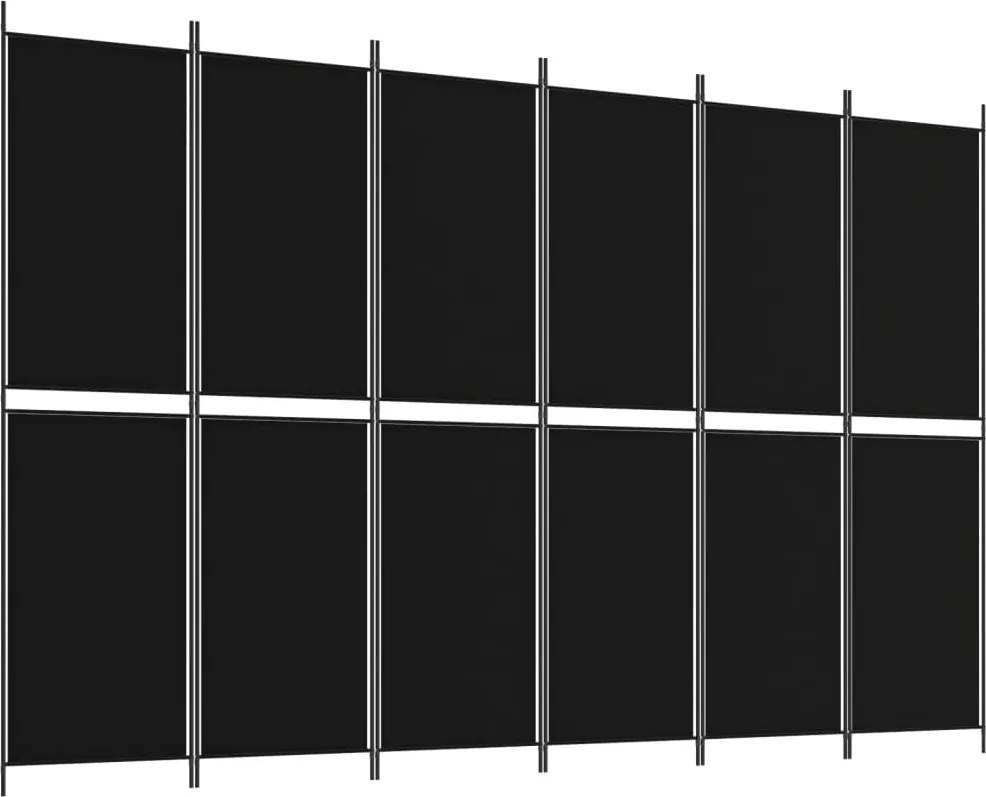 vidaXL Paravan de cameră cu 6 panouri, negru, 300x200 cm, textil