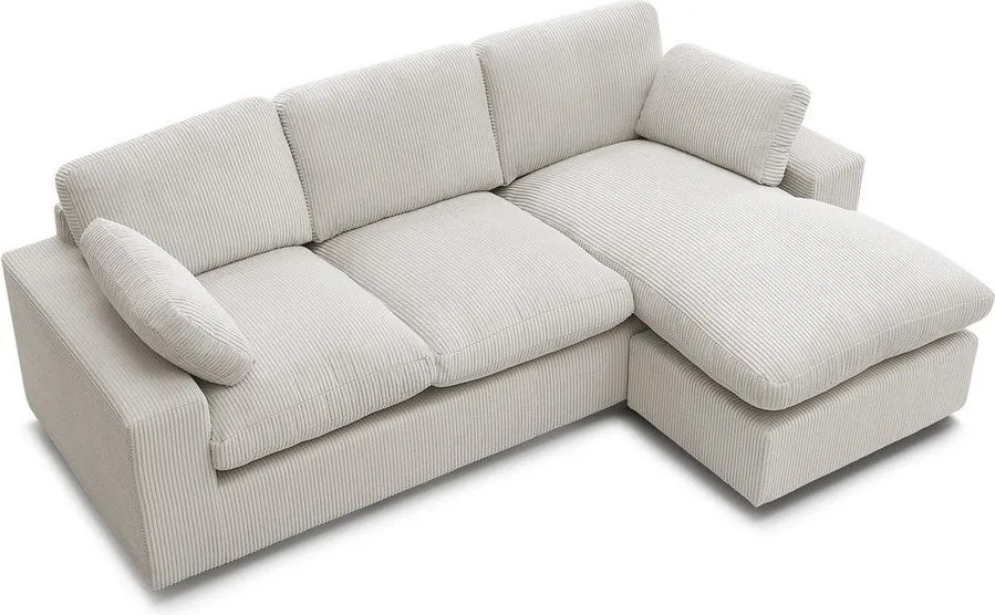 Colțar bej cu tapițerie din catifea reiată Belair – Bobochic Paris