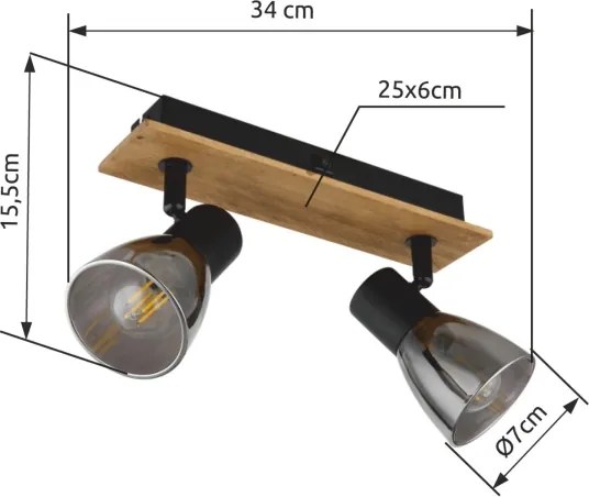 Spot de perete CLAUDE 2xE14/40W/230V negru/lemn Globo 54307-2W