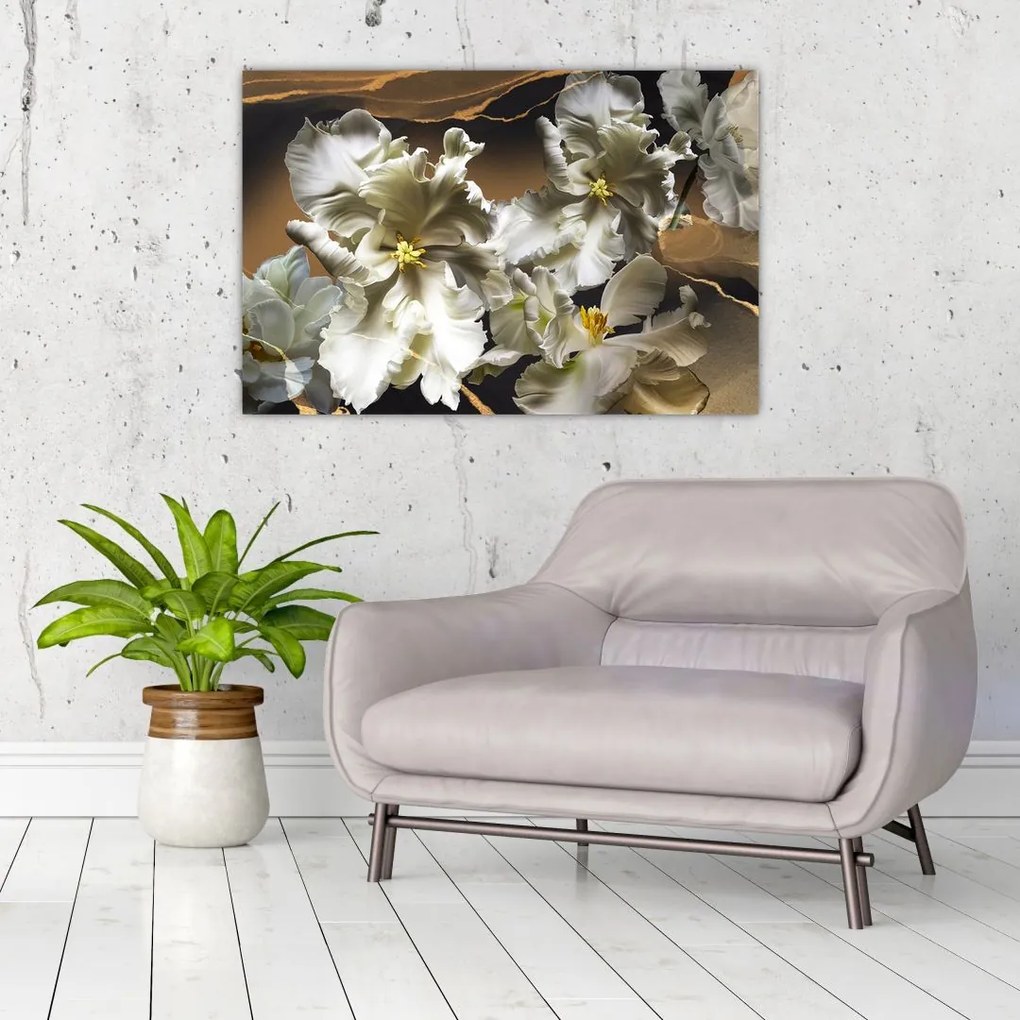 Tablou - Flori de orhidee pe fundal de marmură (90x60 cm)