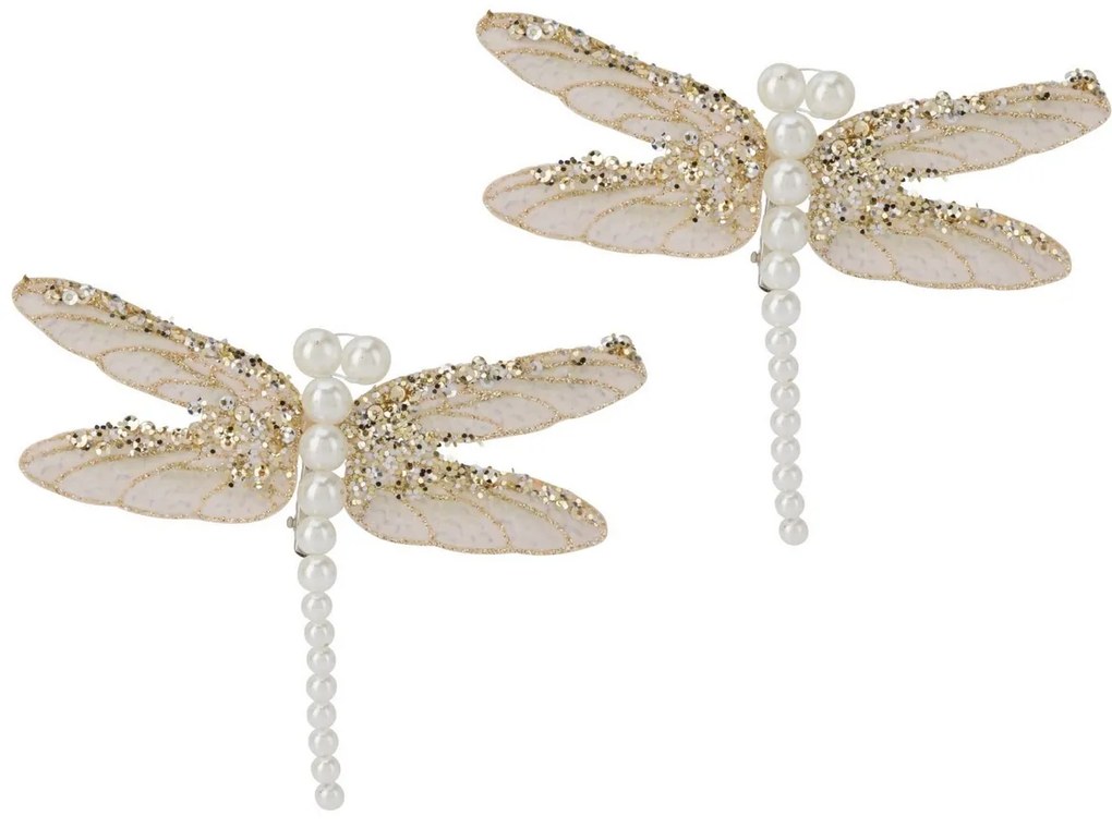 Set de decorațiuni de Crăciun Libelula, aurie,13x9x1,5cm, cu clemă, SET DE 2 BUCĂȚI