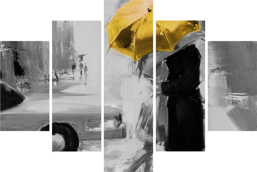 Tablou - Cuplu în dragoste sub o umbrelă, galben (150x105 cm)