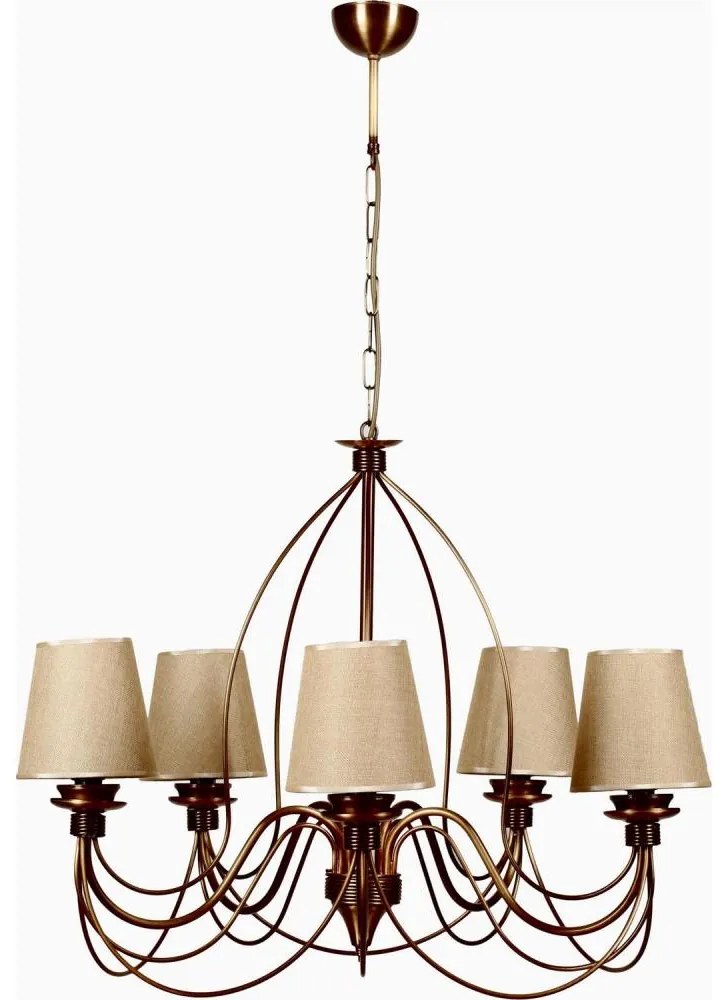 Candelabru CLASSIC cu lanț, 5xE14/40W/230V, bronz/bej