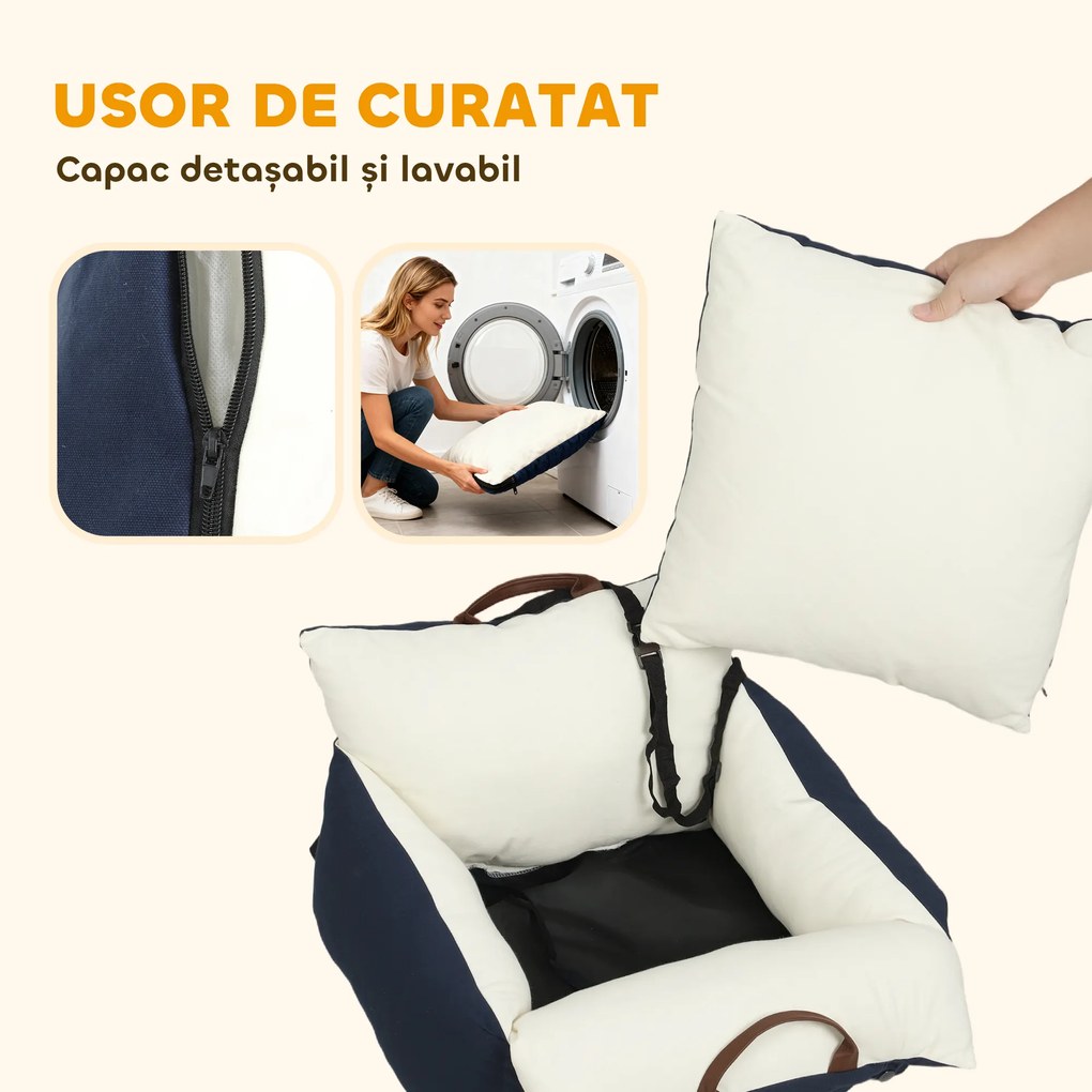 Scaun Auto PawHut pentru Câini Mici cu Lesă de Siguranță, Detașabil și Lavabil, Albastru | Aosom Romania