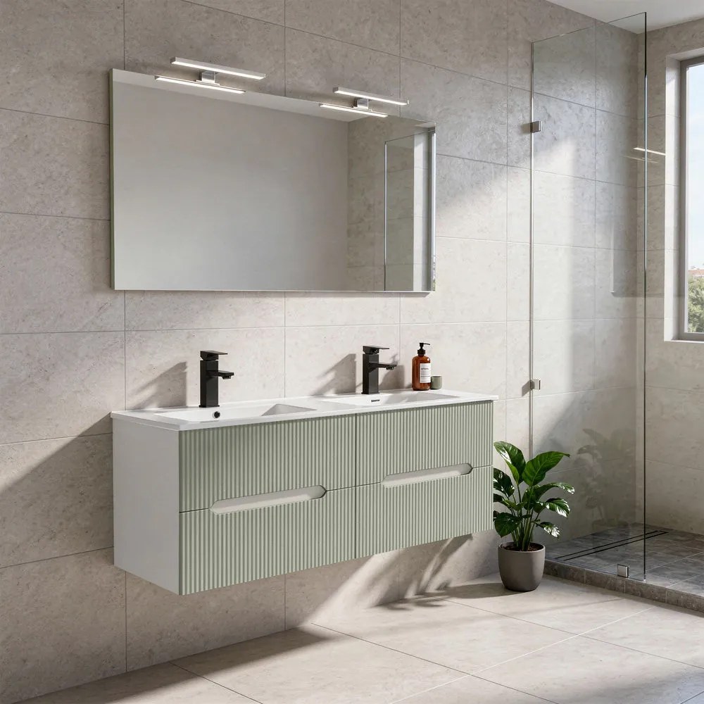 Trent Mobilier de baie 120 cm lavoar ceramic cu oglindă 60x120 cm alb-verde