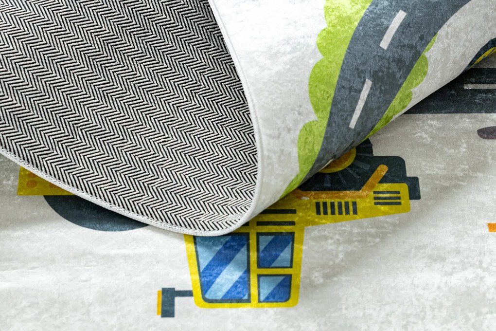 BAMBINO 2338 covor lavabil Excavator, străzi pentru copii anti-alunecare - alb / verde