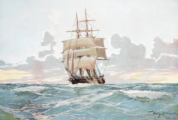 Ilustrație Sailing ship at the Cape of Good Hope, clu