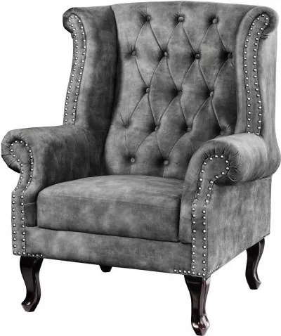 Fotoliu stil englezesc Chesterfield, catifea gri
