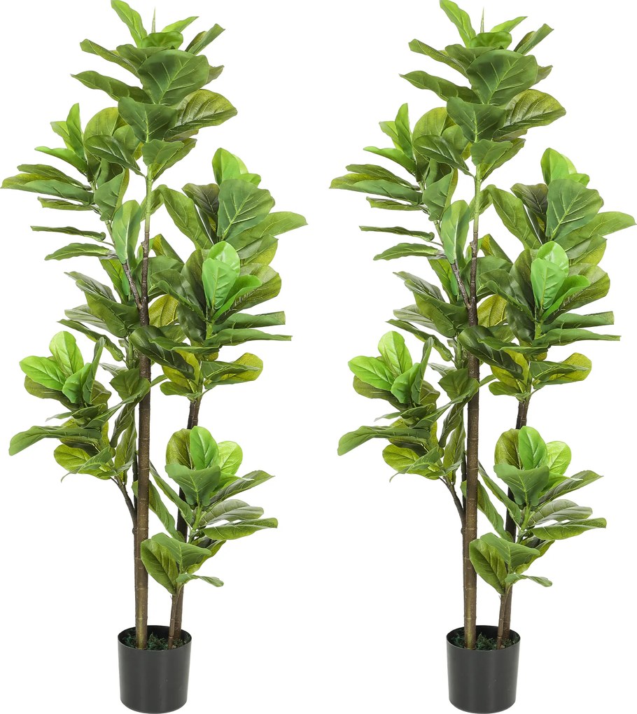 HOMCOM Set de 2 plante artificiale de interior 150 cm, plantă falsă ficus lyre cu ghiveci din ciment, verde | Aosom Romania