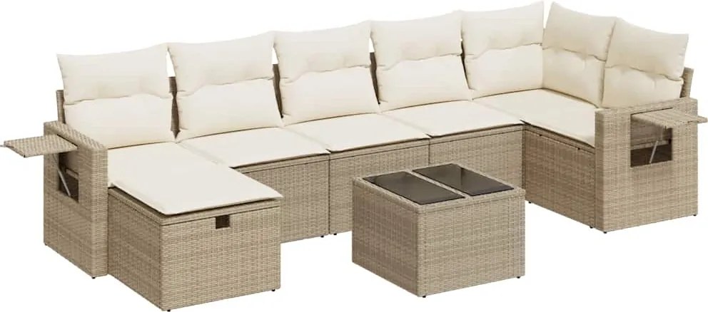 vidaXL Set canapele de grădină, 8 piese, cu perne, bej, poliratan