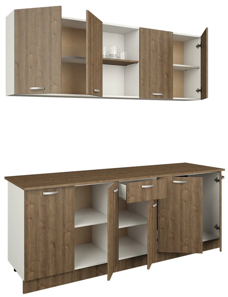 Set Bucatarie Nisa, Stejar Bronz/Alb, L 200 cm