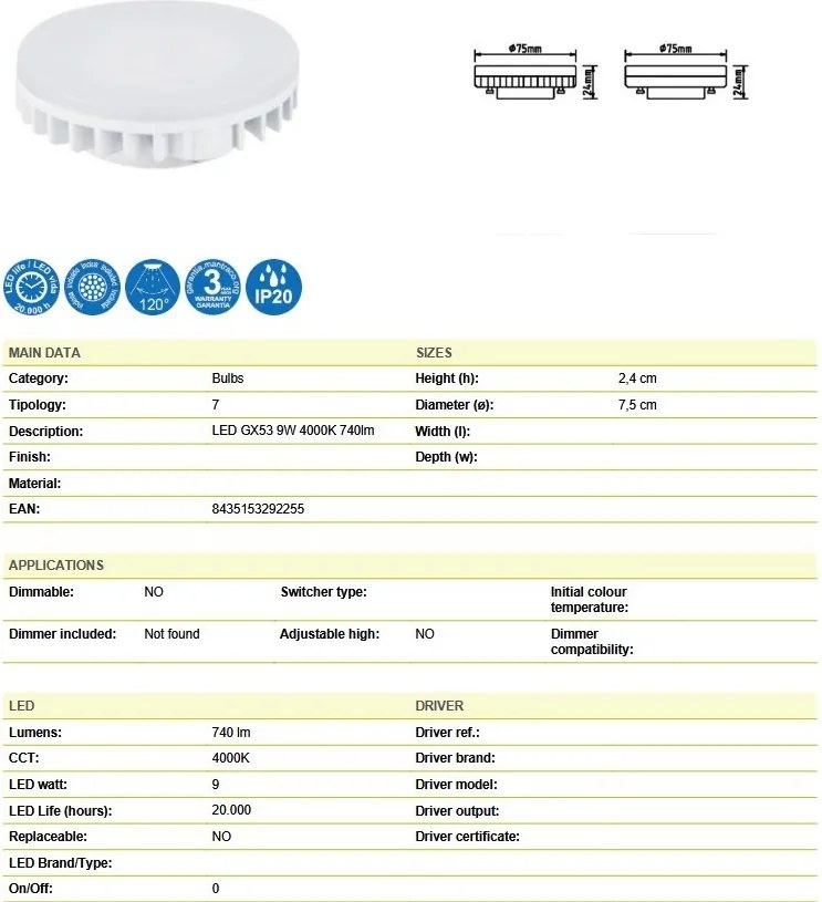 Bec LED GX53 9W 4000K 740lm