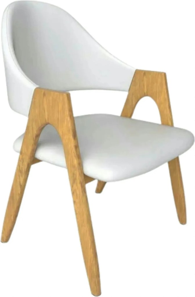 Scaun living piele ecologica K247, alb/stejar, metal, 51x51x80 cm