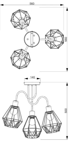 Lustră aplicată BERGEN 3xE27/60W/230V neagră/aurie