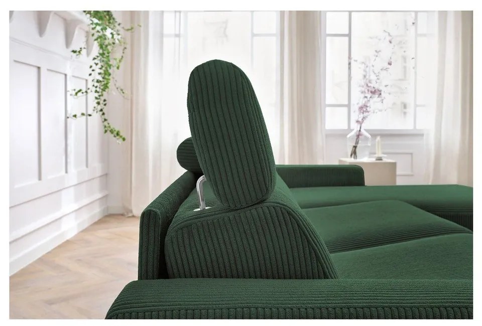 Colțar verde închis extensibil cu tapițerie din catifea reiată (cu colț variabil) Monaco – Bobochic Paris