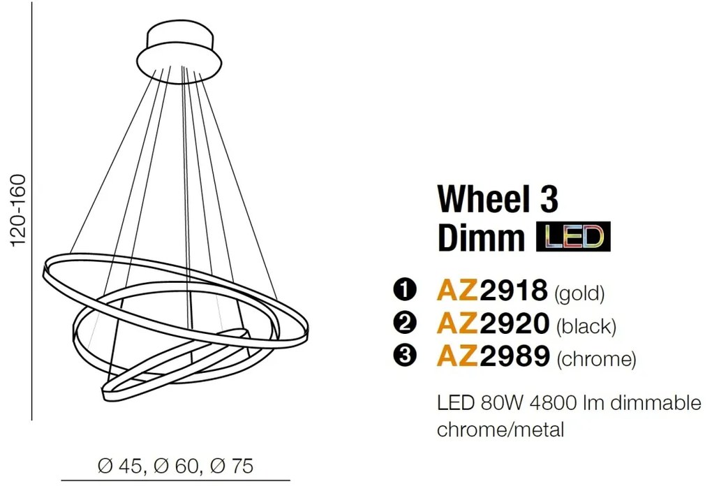 Lustra LED dimabila design modern Wheel 3 auriu