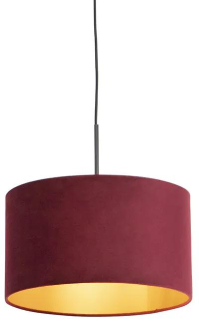 Lampă suspendată neagră cu nuanță de velur roșu cu auriu 35 cm - Combi