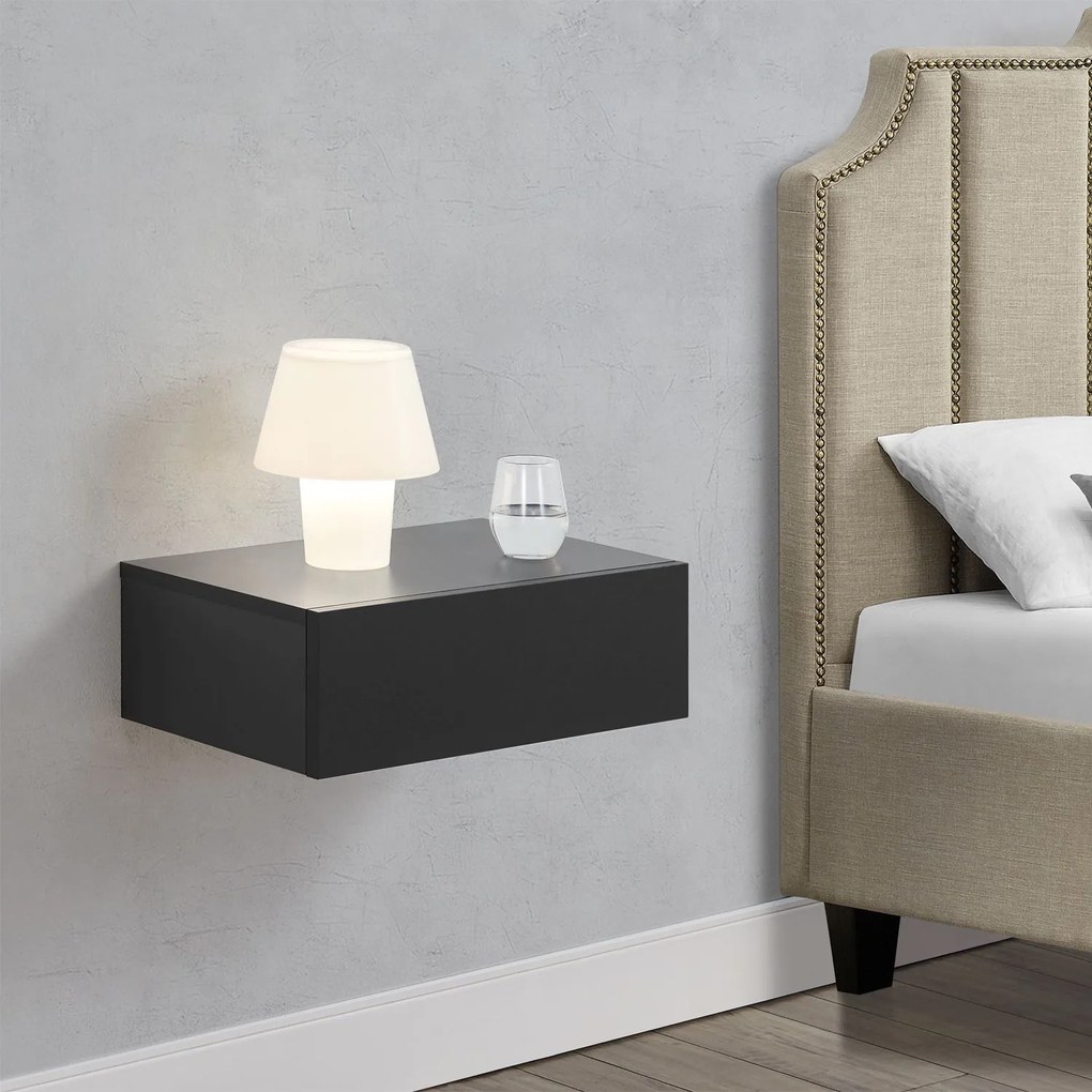 Noptiera montata pe perete 46x30x15 cm cu sertar, negru